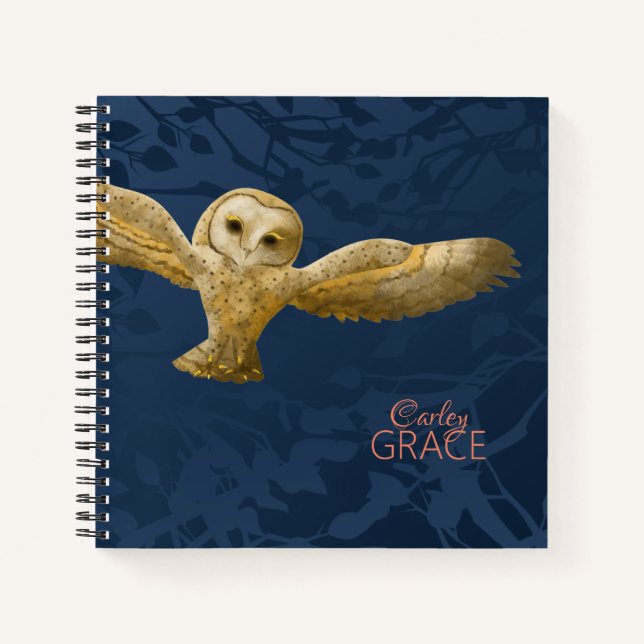 Stall Owl, Dark Blue Personalisiert Journal Notizbuch (Vorderseite)