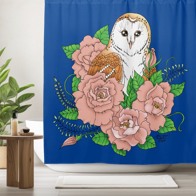 Stall Owl Pink Blume Blau Duschvorhang (Von Creator hochgeladen)