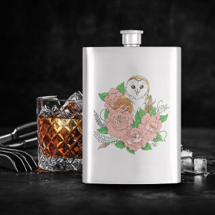 Stall Owl Pink Blume Blau Flachmann