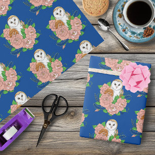 Stall Owl Pink Blume Blau Geschenkpapier
