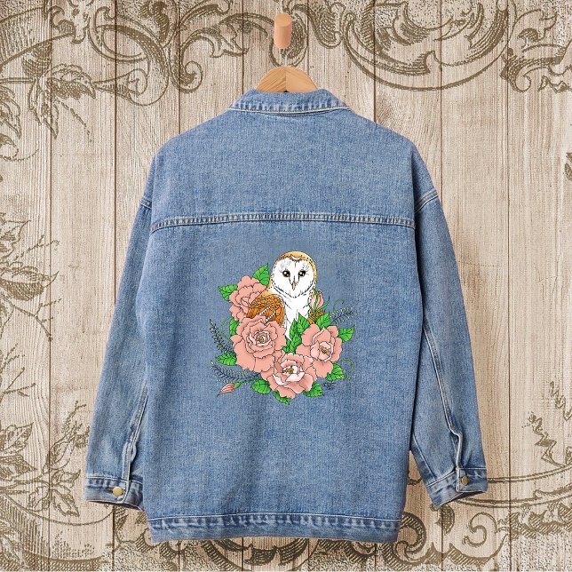 Stall Owl Pink Blume Blau Jeansjacke (Von Creator hochgeladen)