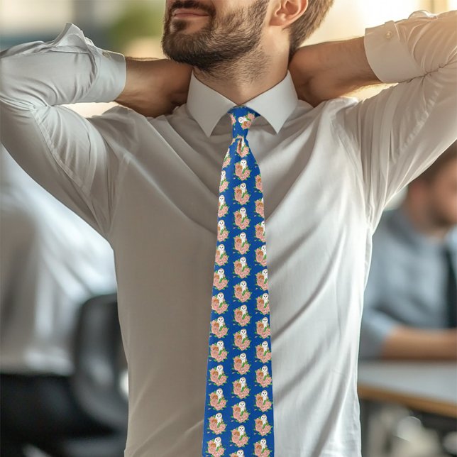 Stall Owl Pink Blume Blau Krawatte (Von Creator hochgeladen)