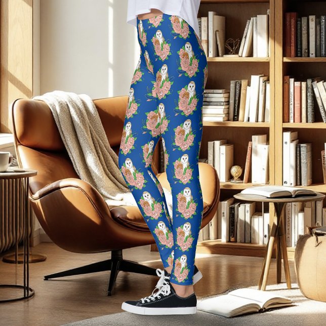 Stall Owl Pink Blume Blau Leggings (Von Creator hochgeladen)