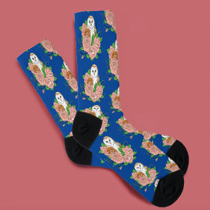 Stall Owl Pink Blume Blau Socken