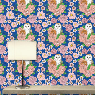Stall Owl Pink Blume Blau Tapete