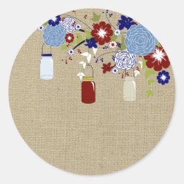 Stall Red and Blue Mason Jar Imitate Burlap Sticke Runder Aufkleber
