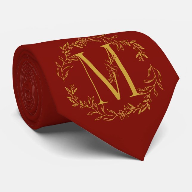 Stall Red Color Mit Monogramm Trauzeugen Krawatte (Gerollt)