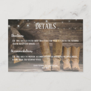 Stall & Stiefel Rustikaler Cowboy Western Hochzeit Begleitkarte