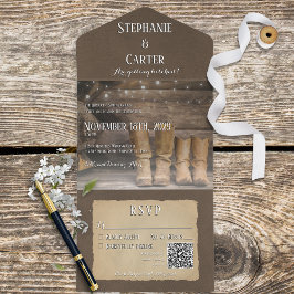 Stall & Stiefel Rustikaler Cowboy Western QR Code All In One Einladung