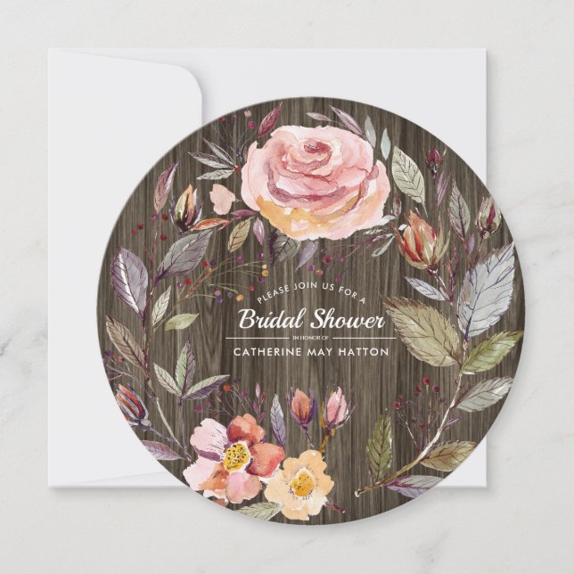 Stall Wood Fall Blume Wreath Brautparty Einladung (Vorderseite)