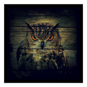 Stall Wood Gothic wild bird Spooky Hoot Uhu Poster