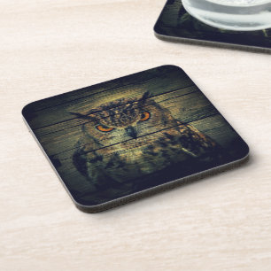 Stall Wood Gothic wild bird Spooky Hoot Uhu Untersetzer