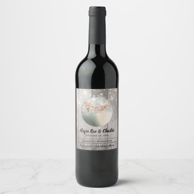 Stall Wood Ihr Foto Datum Namen Hochzeit Weinetikett (Vorderseite)