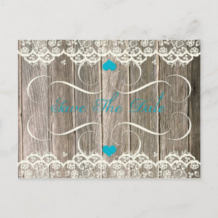 Stall Wood Lace Aquamarin Hearts Wirbel Save the D Ankündigungspostkarte