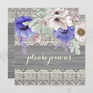Stall Wood Lace Watercolor Blue White Anemones Einladung