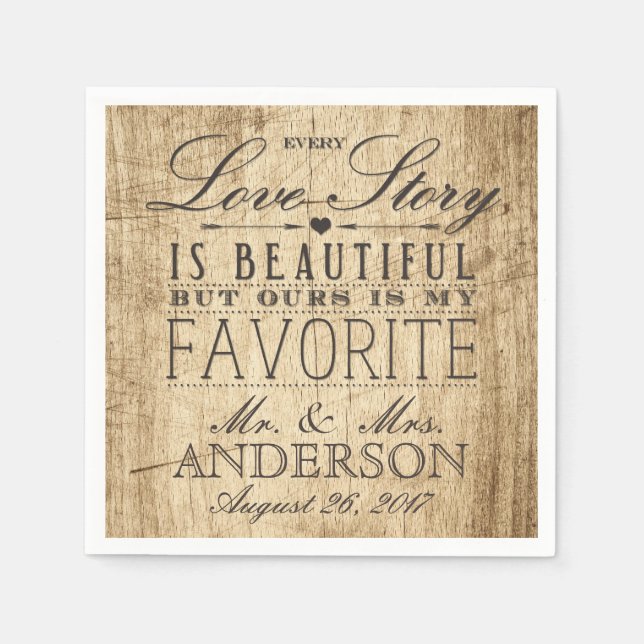 Stall Wood Liebe Story Rustic Wedding Napkin Serviette (Vorderseite)