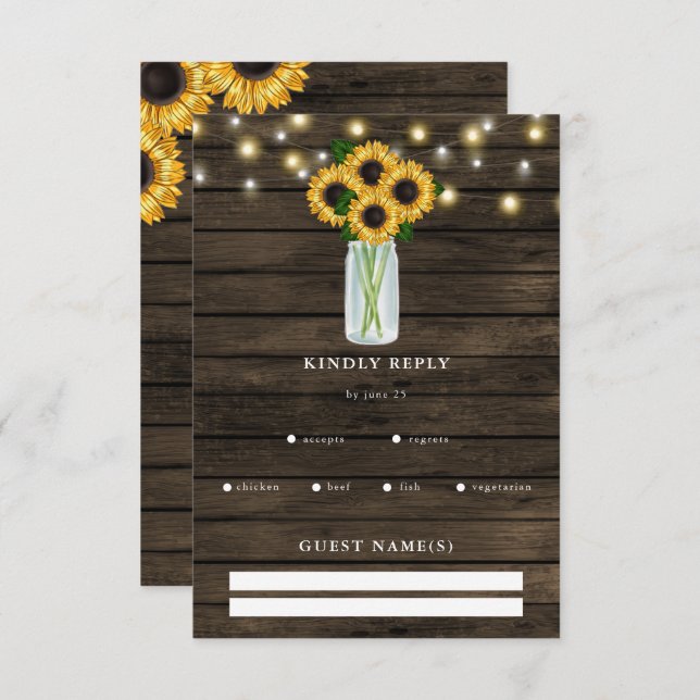 Stall Wood String Lights Sonnenblumen RSVP Karte (Vorne/Hinten)