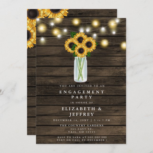 Stall Wood String Lights Sunflower Engagement Part Einladung (Vorne/Hinten)