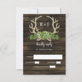 Stall Wood succulent Antlers Country Chic Hochzeit RSVP Karte