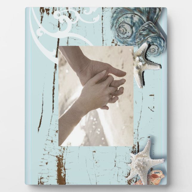 Stallholz Aqua-Seesterne-Muscheln Fotoplatte (Vorderseite)