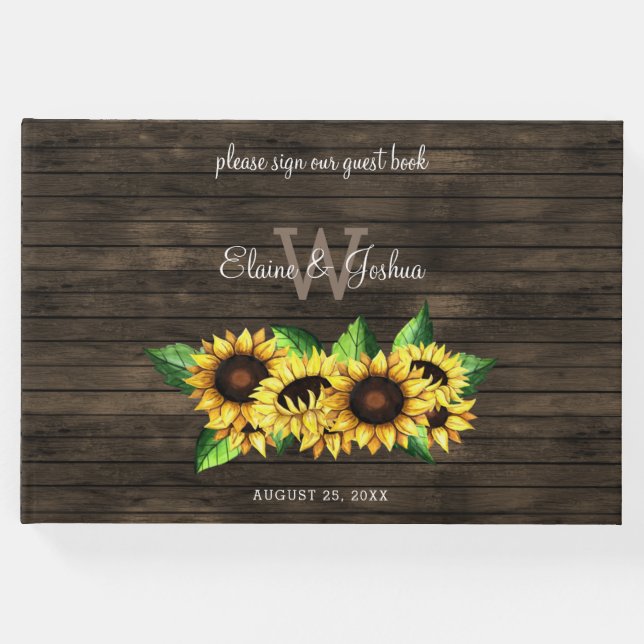 Stallholz Blumenblumen rustikale Hochzeit Gästebuch (Vorderseite)