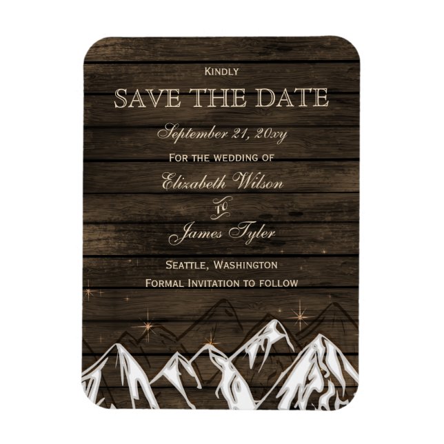 Stallholz Camping Rustikale Berge Save the Date Magnet (Vertikal)