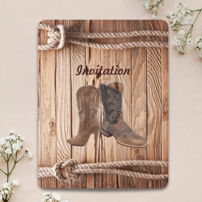 Stallholz Cowboy Boots Western Hochzeit Einladung (barn wood Cowboy Boots Western country Wedding Invitation)