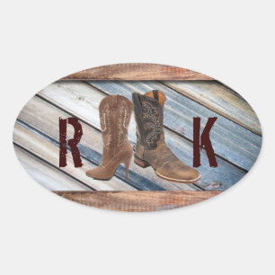 Stallholz Cowboy Boots Western Hochzeit Ovaler Aufkleber