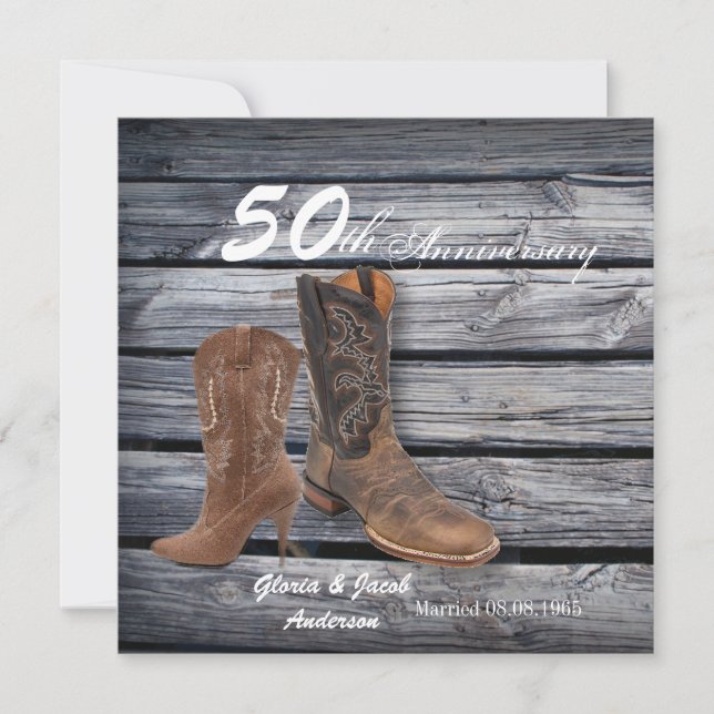 Stallholz Cowboy Western 50. Hochzeitstag Einladung (Vorderseite)