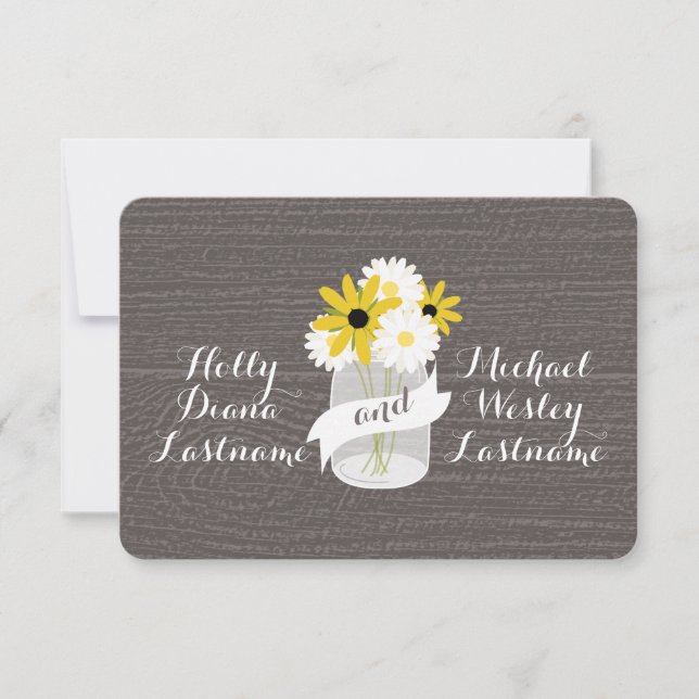 Stallholz Inspiriert Mason Jar + Wildblumen UAWG RSVP Karte (Vorderseite)