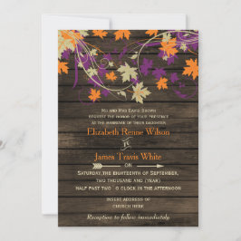 Stallholz Rustic Fall plum Blätter Hochzeit Einladung