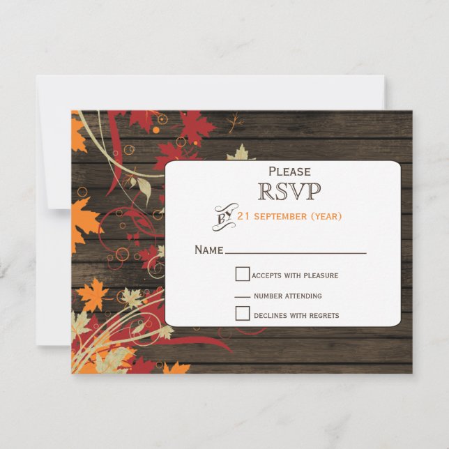 Stallholz Rustikale Herbstlaube Hochzeit rsvp Karte (Vorderseite)