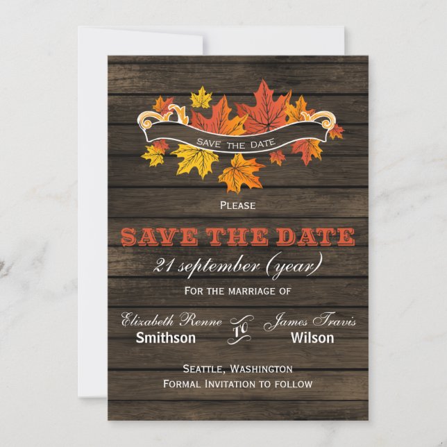 Stallholz Rustikale Hochzeit im Herbst Save the Da Date (Vorderseite)