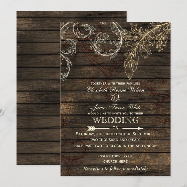 Stallholz Rustikale Hochzeitseinladungen geblüht Einladung (Vorne/Hinten)