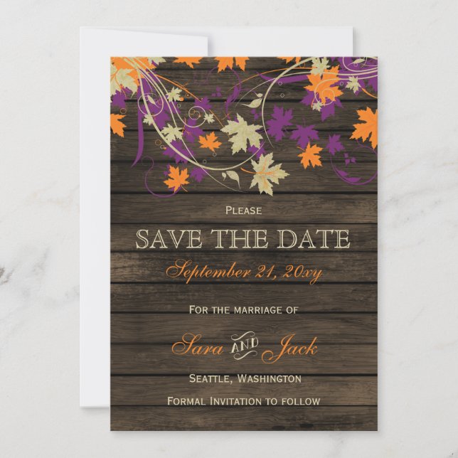 Stallholz Rustikale Pflaume Herbstlaube Save the D Date (Vorderseite)
