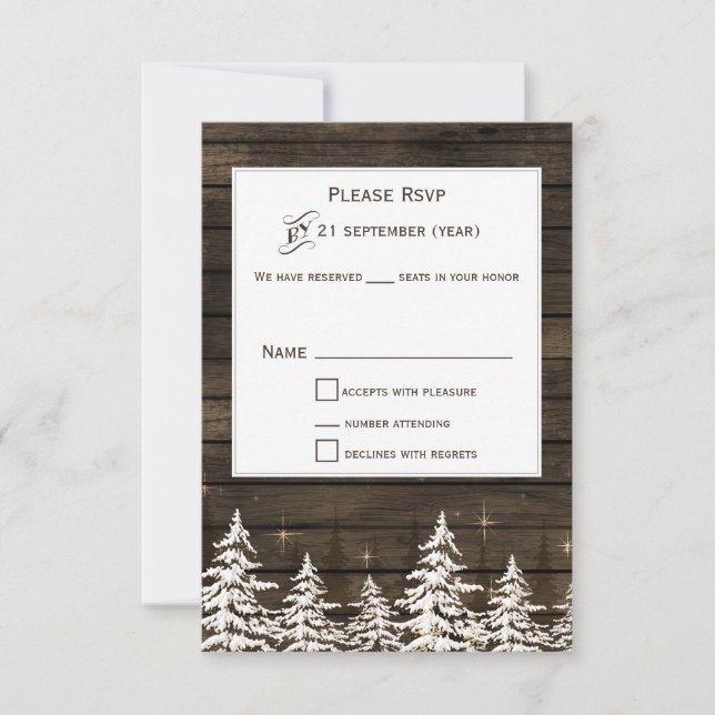 Stallholz Rustikale Pinienbäume, Winterstandard uA RSVP Karte (Vorderseite)