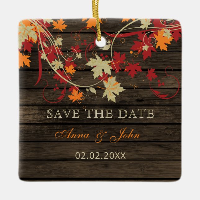 Stallholz Rustikales Orange Fall Save the Date Fot Keramikornament (Vorderseite)