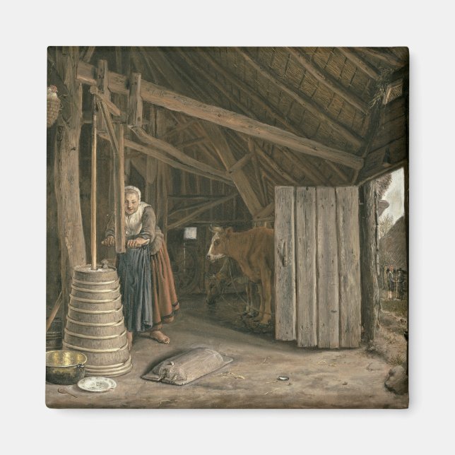 Stallinnere mit einer Magd-Kürbisbutter Magnet (Vorne)