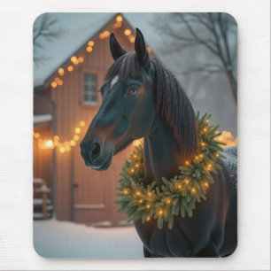 Stallion mit Weihnachtskranz Mousepad
