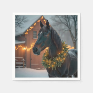 Stallion mit Weihnachtskranz Serviette