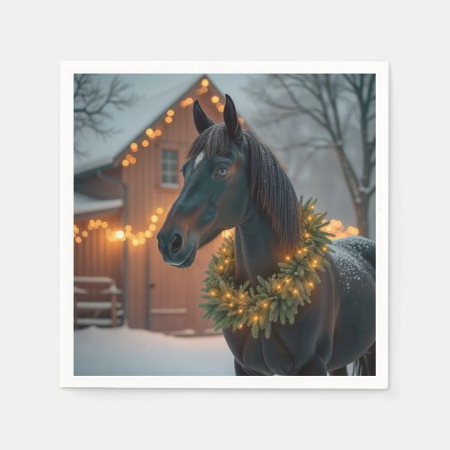 Stallion mit Weihnachtskranz Serviette (Vorderseite)