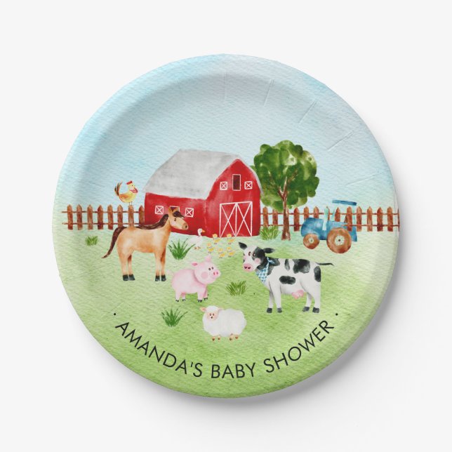 Stalltiere Farm Animals Baby Shower 7" Plättchen Pappteller (Vorderseite)