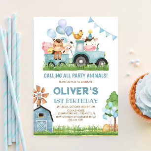 Stalltiere, Scheune, Ranch Jungen 1. Geburtstag Einladung