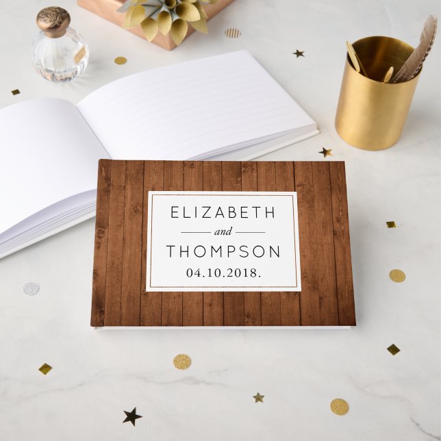 Stallwand, Holzplatten, Planken, rustikale Hochzei Gästebuch (Vorderseite Offen)