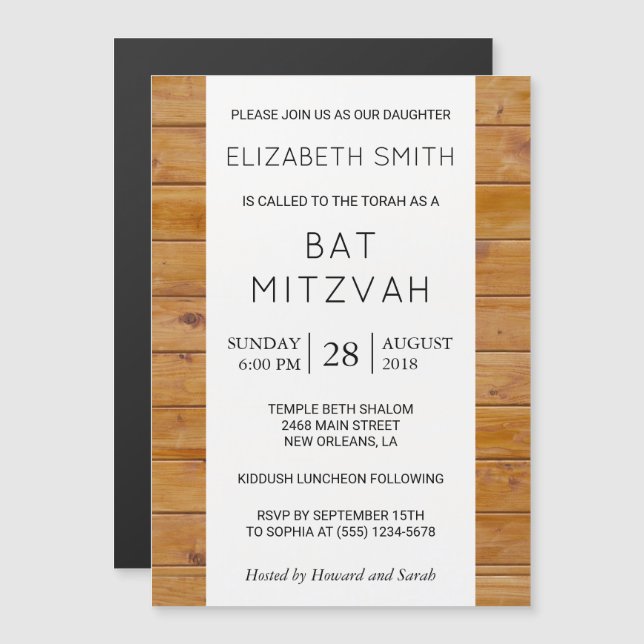 Stallwand, Holzplatten, Rustikales Bat Mitzvah Magneteinladung (Vorne/Hinten)