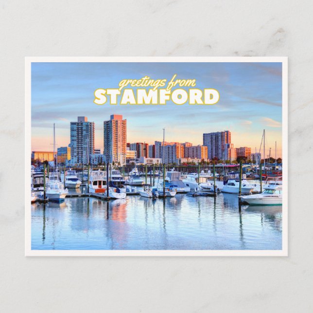 Stamford Connecticut Skyline Harbor Boats Greeting Postkarte (Vorderseite)