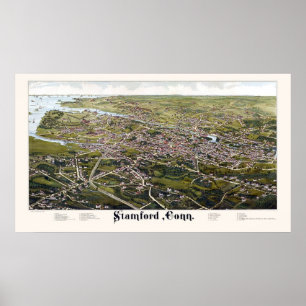 Stamford, panoramische Karte CT - 1883 Poster