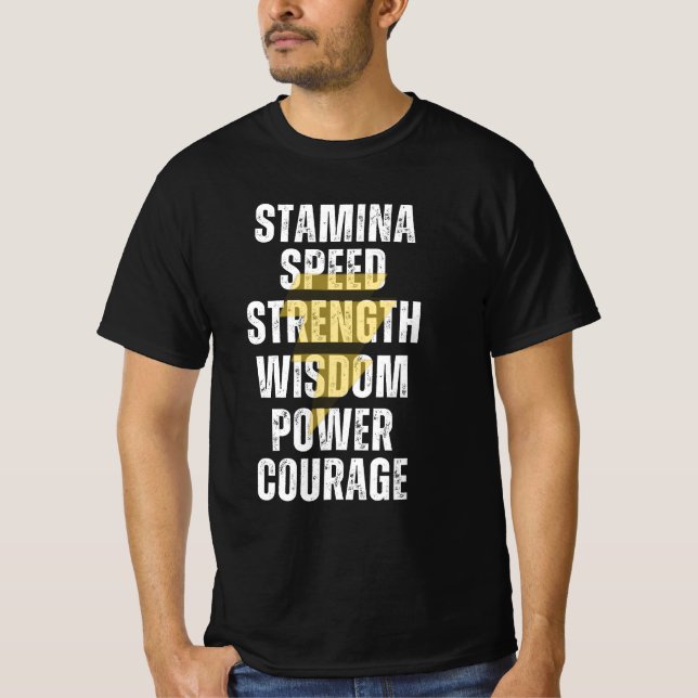 STAMINA, GESCHWINDIGKEIT, STÄRKE, WISDOM, POWER, M T-Shirt (Vorderseite)