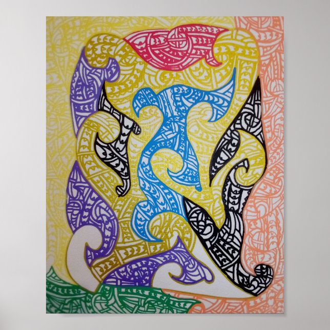 Stamm2 Maori-Kunst von Roger R Whiteside Poster (Vorne)