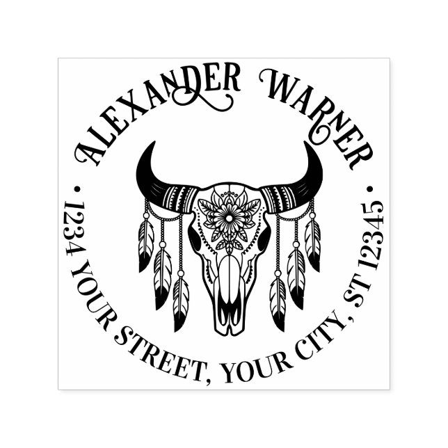 Stamm Bull Kuh Schädelfedern Name Rücksendeadresse Permastempel (Design)